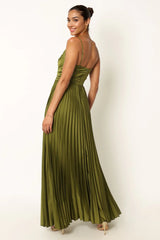 Naira Pleated Maxi Dress Palm Green