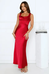 Crystal Luxe Satin Maxi Dress Red