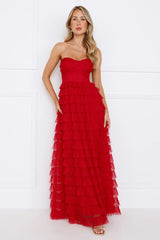 Lovers In Paris Strapless Tulle Maxi Dress Red