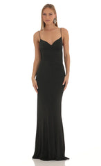 Lace Open Back Maxi Dress in Black