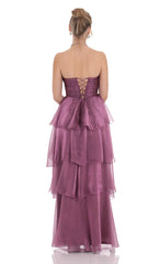 Corset Ruffle Strapless Maxi Dress in Purple
