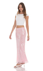 Sequin Maxi Skirt in Pink