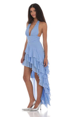Asymmetrical Ruffle Maxi Dress in Blue