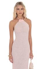 Crochet Halter Maxi Dress in Pink