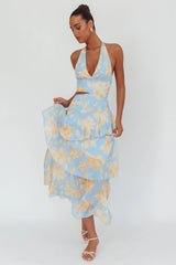 Aura Points Halterneck Cut-Out Maxi Dress Floral Blue
