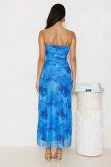 Dollhouse Daze Strapless Mesh Maxi Dress Blue