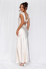The Valentina Cap Sleeve Satin Maxi Dress Pearl