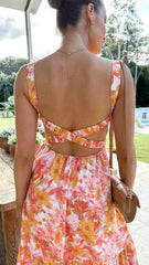 Bairbre Maxi Dress - Orange/Red Floral