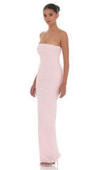 Strapless Ruffle Maxi Dress in Pink