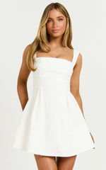 Ida Mini Dress - Wide Strap Straight Neck  Bow Back Dress in White