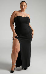 Oriella Maxi Dress - Panelled Thigh Split Strapless Dress in Black
