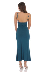 Ruched Cowl Neck Maxi Dress in Teal