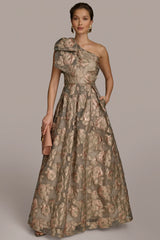One Shoulder Bow Jacquard Ball Gown