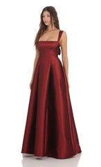 Square Neck Fit and Flare Maxi Dress in Maroon
