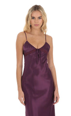 Satin Front Tie Maxi Dress in Purple