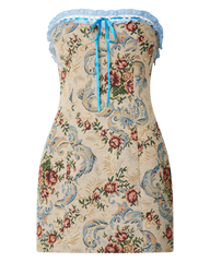 Dana Mini Dress Jacquard Strapless Contrast Trim Bodycon Dress in Cream