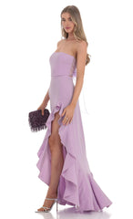 Strapless Back Bow Corset Maxi Dress in Lavender