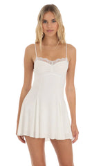 Lace Flare Mini Dress in White