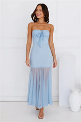 Misty Morning Magic Strapless Mesh Maxi Dress Blue