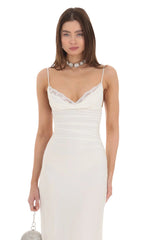 Cowl Neck Mermaid Maxi Dress in White