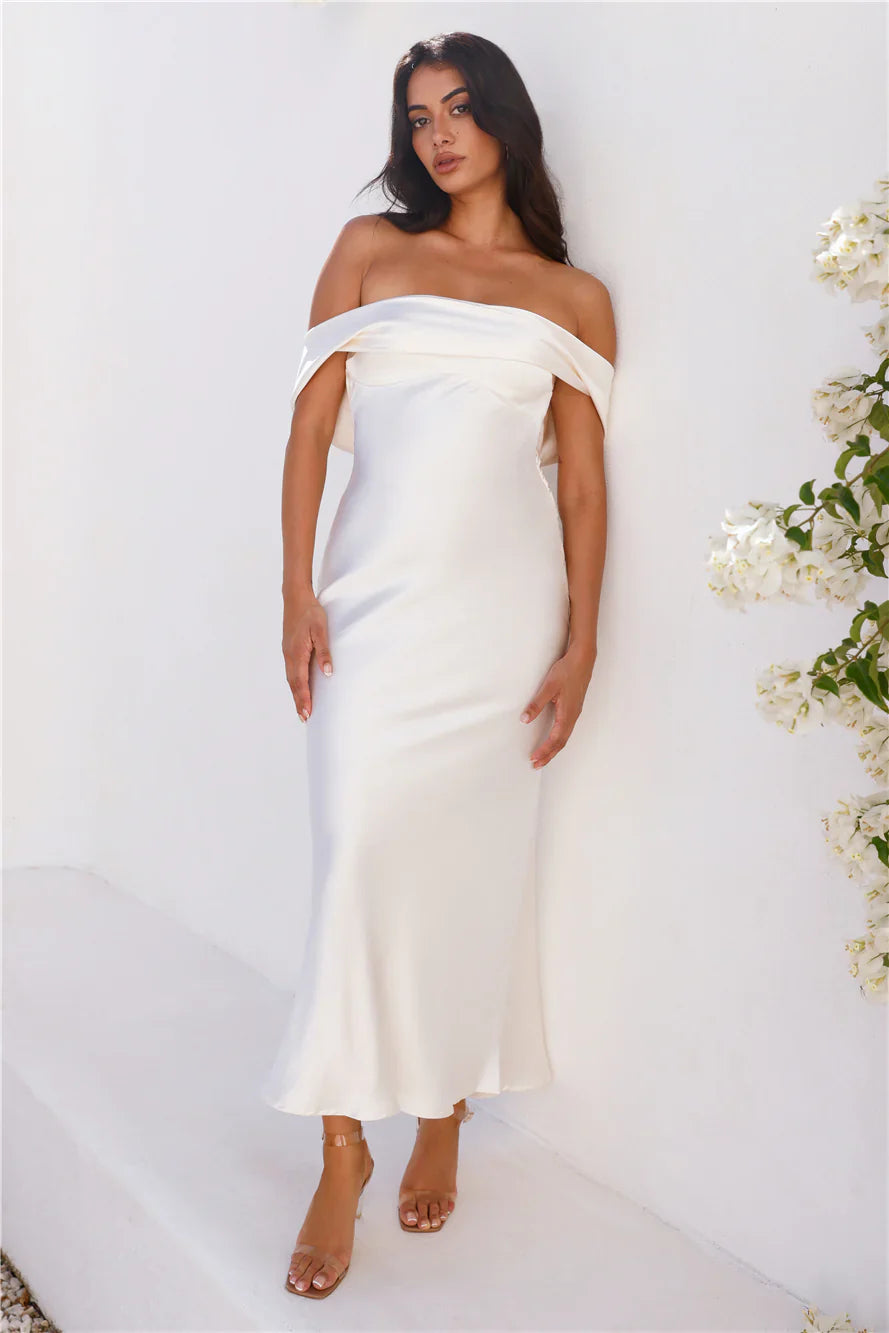 Precious Pearl Satin Maxi Dress Champagne