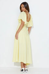 Summertime Heat Puff Sleeve Maxi Dress Yellow